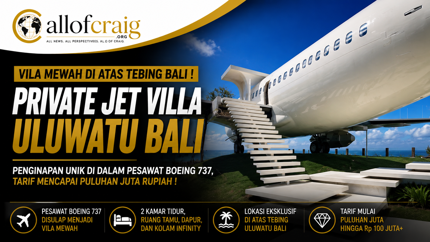 Private Jet Villa Uluwatu, Penginapan Unik di Bali dengan Sensasi Menginap di Dalam Pesawat