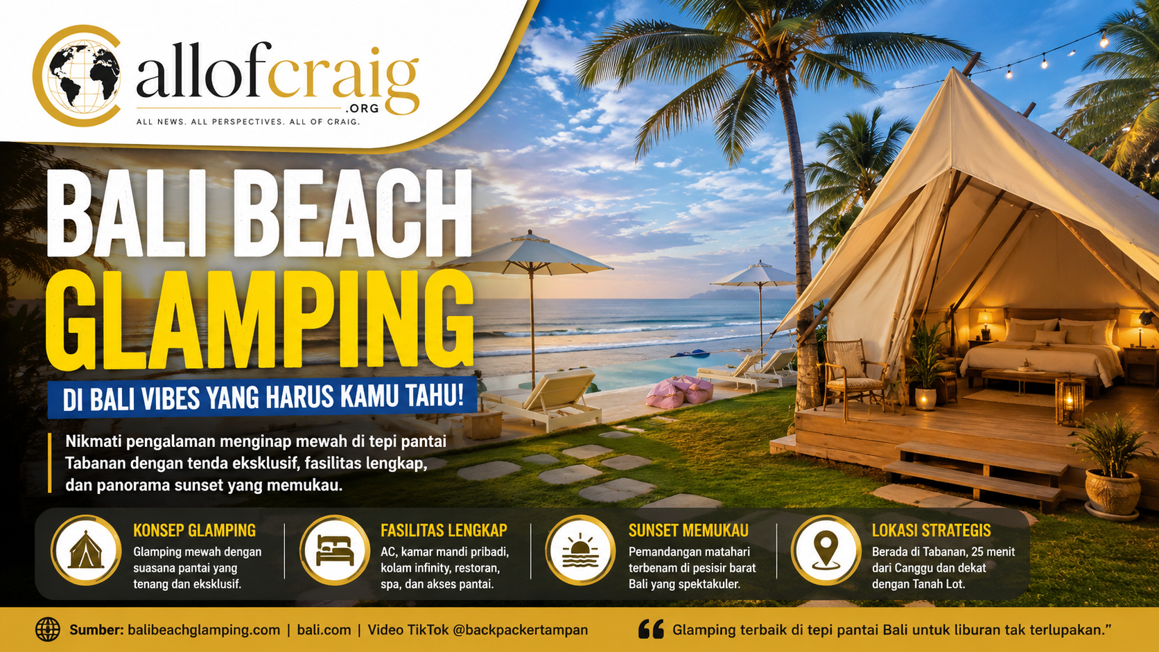 Bali Beach Glamping di Tabanan, Sensasi Menginap Mewah dengan Panorama Pantai yang Memikat